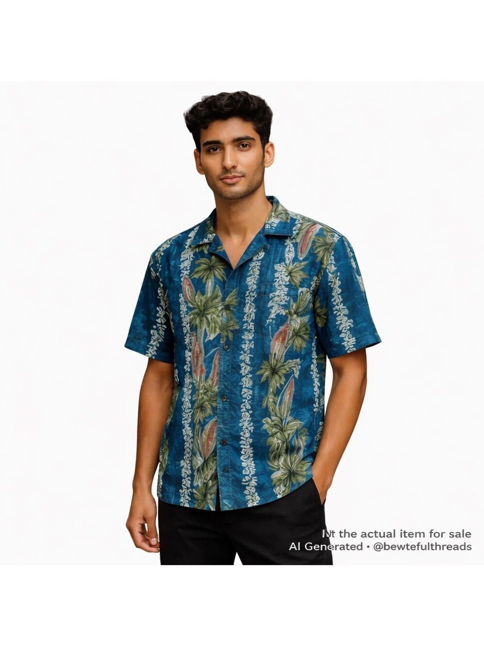 Randy River R2 Hardcore L Blue Hawaiian Surf Floral Button Shirt Y2K